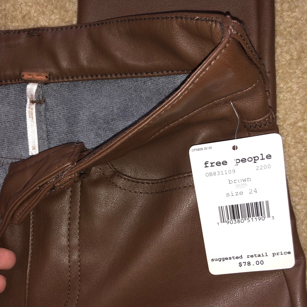 NWT . Free people fux brown leather pants